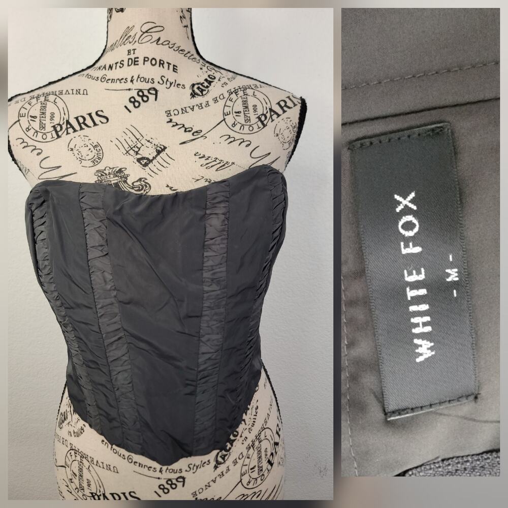 White Fox Boutique Womens Strapless Bustier Corset Crop Top Zip Back M Black